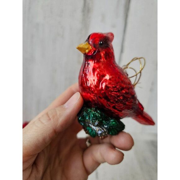 Glass Cardinal bird ornament Xmas tree set lot acorns tree - Picture 10 of 16